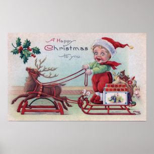 Een prettige kerst voor je jongen op een slee poster