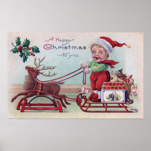 Een prettige kerst voor je jongen op een slee poster (Voorkant)