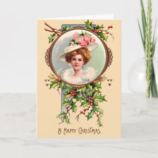 Een prettige kerstdag - Young Lady 1880s Holiday K Feestdagen Kaart