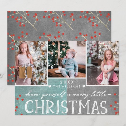 Een prettige kerstfamilie fotocollage feestdagenkaart (Voorkant / Achterkant)