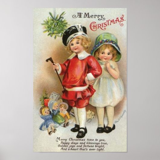 Een prettige kerstjongen en een meisjeskaart poster (Voorkant)