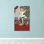 Een prettige kerstjongen op een Rocking Horse Canvas Afdruk (Insitu (Houten vloer))