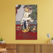 Een prettige kerstjongen op een Rocking Horse Canvas Afdruk (Insitu (Woonkamer))