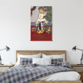 Een prettige kerstjongen op een Rocking Horse Canvas Afdruk (Insitu (Slaapkamer))