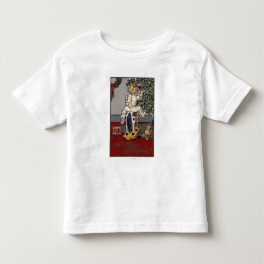Een prettige kerstjongen op een Rocking Horse Kinder Shirts (Voorkant)