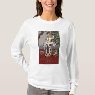 Een prettige kerstjongen op een Rocking Horse T-shirt