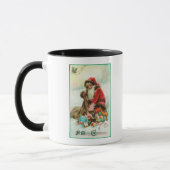 Een prettige kerstkerstman die speelgoed pakt in z mok (Links)