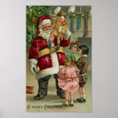 Een prettige kerstkerstman en kinderen poster (Voorkant)