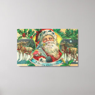 Een prettige kerstman en rendierscène canvas afdruk
