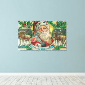 Een prettige kerstman en rendierscène canvas afdruk (Insitu (Houten vloer))