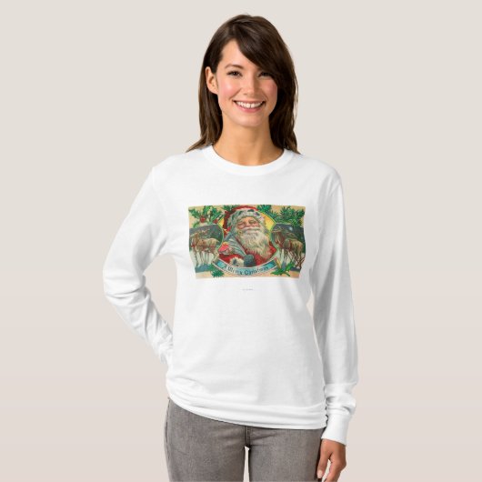 Een prettige kerstman en rendierscène t-shirt (Voorkant volledig)