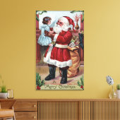 Een prettige kerstman-kerstman-meisje in blauw canvas afdruk (Insitu (Woonkamer))