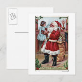 Een prettige kerstman-kerstman-meisje in blauw feestdagenkaart (Voorkant / Achterkant)