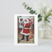 Een prettige kerstman-kerstman-meisje in blauw feestdagenkaart (Staand voorkant)