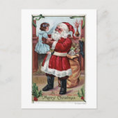 Een prettige kerstman-kerstman-meisje in blauw feestdagenkaart (Voorkant)