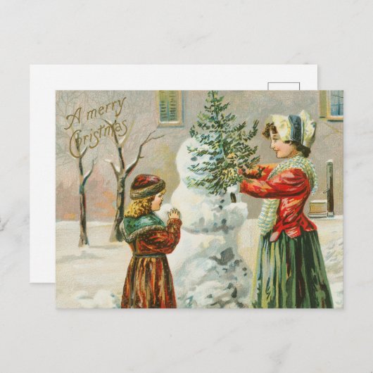 Een prettige kerstvrouw, een kind en een feestdag  feestdagenkaart (Voorkant / Achterkant)