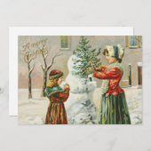 Een prettige kerstvrouw, kind en Snowman Feestdagenkaart (Voorkant / Achterkant)