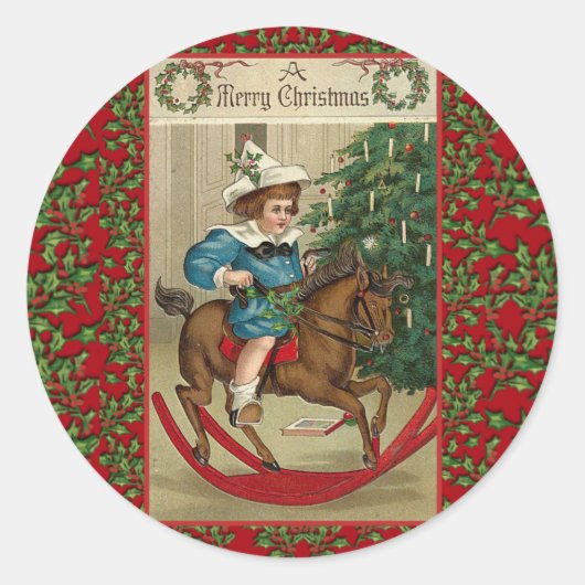 Een prettige  kunst met kerstcadeaus ronde sticker (Voorkant)