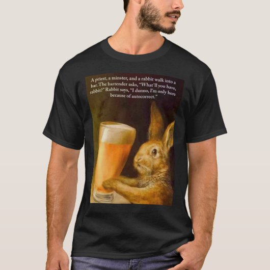 Een priester, een minster en een konijn lopen in e t-shirt (Voorkant)