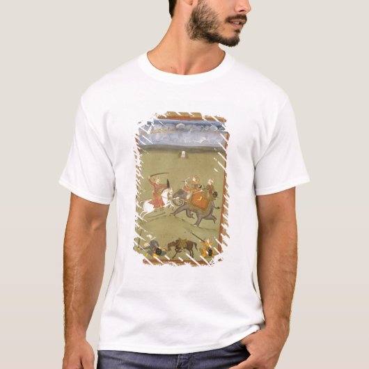 Een prins die zijn vijanden vecht op een olifant, t-shirt (Voorkant)