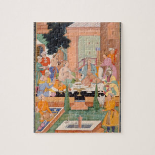 Een prins en metgezellen nemen verfrissingen en li legpuzzel