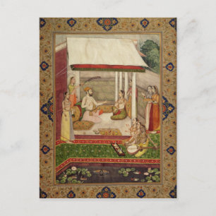 Een prins en prinses die naar muziek luisteren briefkaart