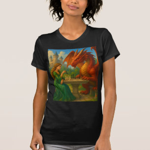 Een prinses die schaak speelt met een drakenfantas t-shirt