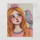 Een prinses en een roze vogel briefkaart (Voorkant)