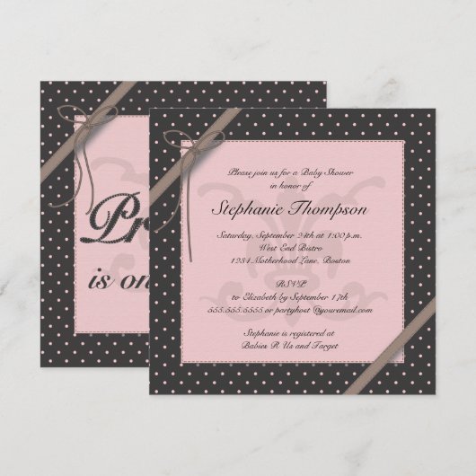 Een prinses op het Baby shower van Pink Polka Dot Kaart (Voorkant / Achterkant)