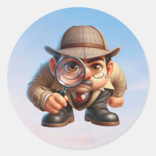 Een privédetective op zoek naar aanwijzingen ronde sticker