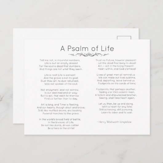 Een psalm van het Longmedergedicht van het leven Briefkaart (Voorkant / Achterkant)