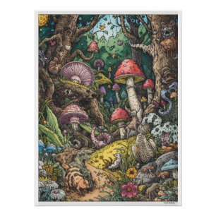 Een psychedelische bosposter perfect poster