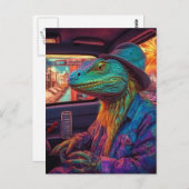 Een psychedelische hagedis in een voertuig briefkaart (Voorkant / Achterkant)
