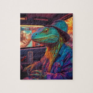Een psychedelische hagedis in een voertuig legpuzzel