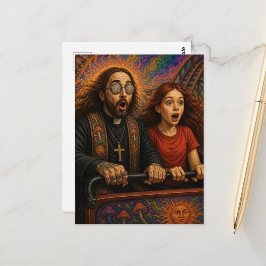 Een psychedelische priester achtbaanrit briefkaart (Voorkant / Achterkant in situ)