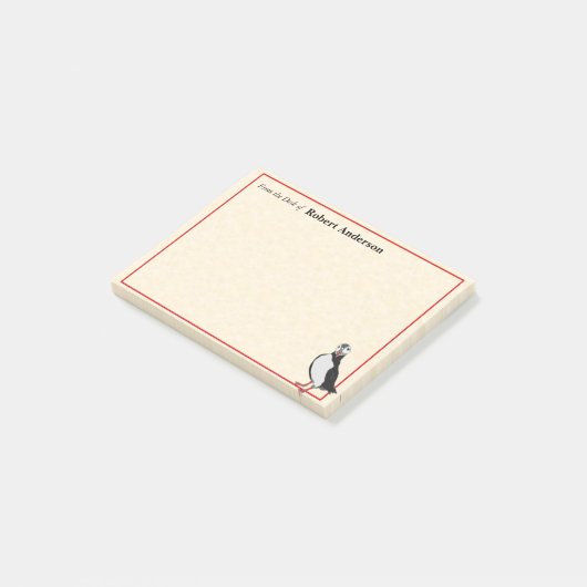 Eén Puffin op de bureau van 4x3 PostIt Note Pad (Schuin)