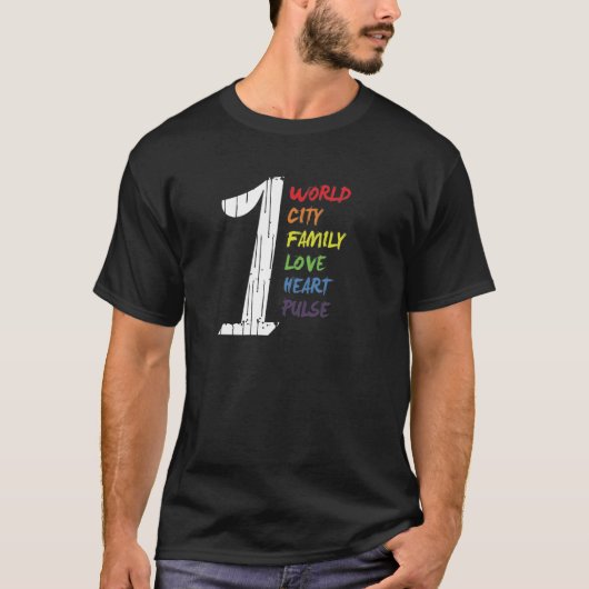 Eén puls - World City Family Love Heart LGBT T-shirt (Voorkant)