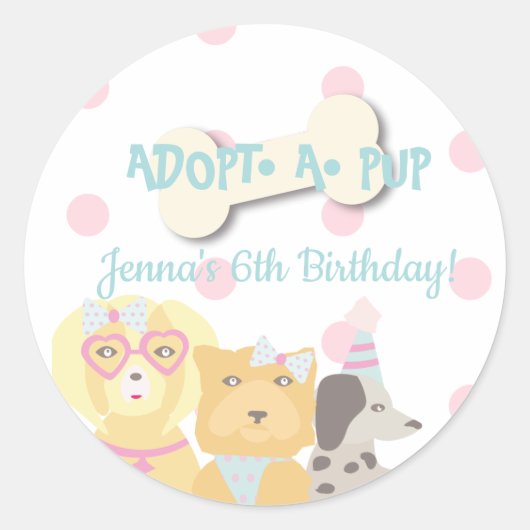 Een Pup Dog Party Favor aannemen Ronde Sticker (Voorkant)