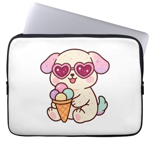 Een puppy met ijs laptop sleeve (Voorkant)
