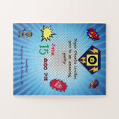 Een puzzelvormige verjaardagsuitnodiging. legpuzzel (Horizontaal)