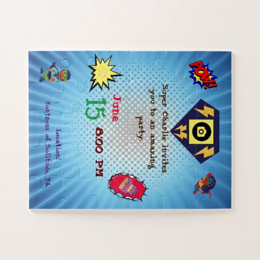 Een puzzelvormige verjaardagsuitnodiging. legpuzzel (Horizontaal)