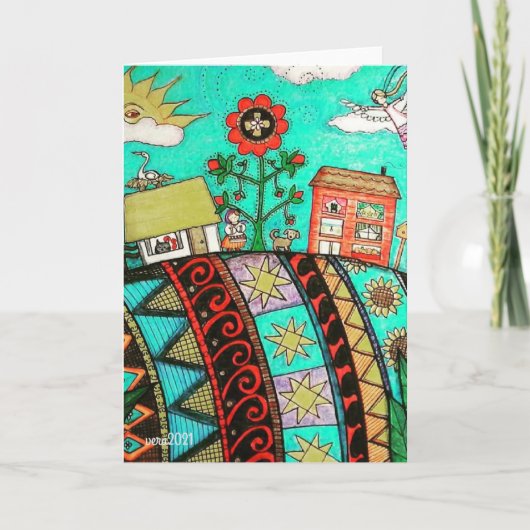 Een Pysanka (Paasei) Dorpsengel Volkskunst Kaart (Voorkant)