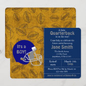 Een quarterback is onderweg Baby shower uit te nod Kaart (Voorkant / Achterkant)