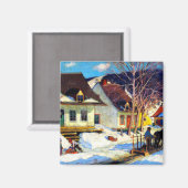 Een Quebec Village Street - Clarence Gagnon kunstw Magneet (Voorkant / Achterkant)