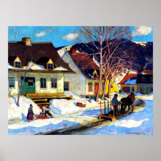Een Quebec Village Street - Clarence Gagnon kunstw Poster (Voorkant)