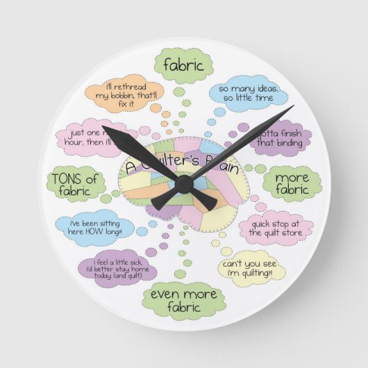 Een Quilter's Brain Clock - Quilting Gift Ronde Klok (Voorkant)