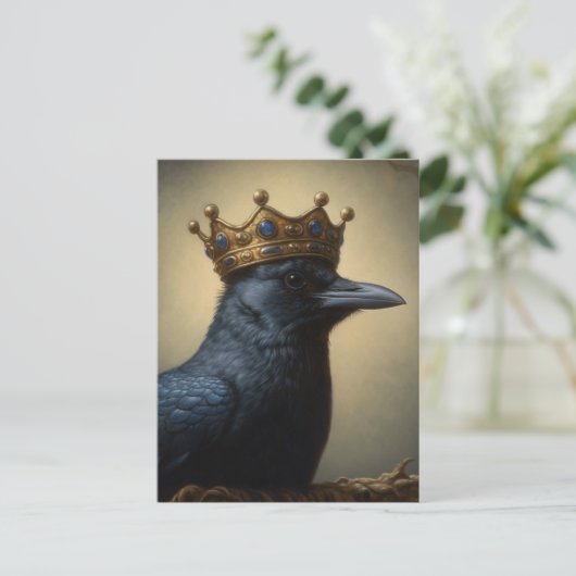 Een raaf in een kroon briefkaart (Staand voorkant)