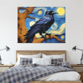 Een raaf in een oude eikenboom Sterrennacht Canvas Afdruk (Insitu (Slaapkamer))