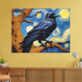 Een raaf in een oude eikenboom Sterrennacht Canvas Afdruk (Insitu (Woonkamer))