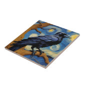 Een raaf in een oude eikenboom Sterrennacht Tegeltje (Zijkant)